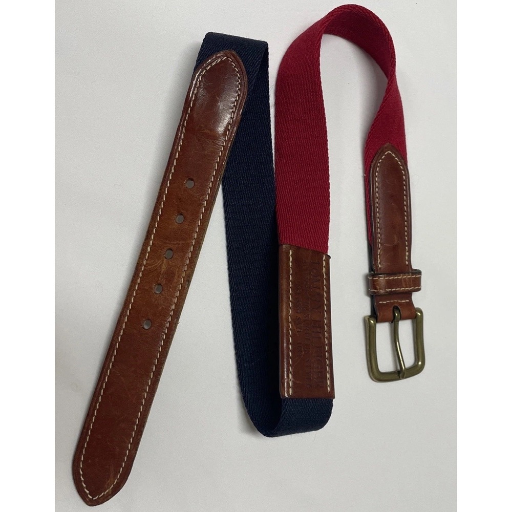 Vintage 90s Tommy Hilfiger Belt Red Blue Authentic Surplus Mens Size 34 USA